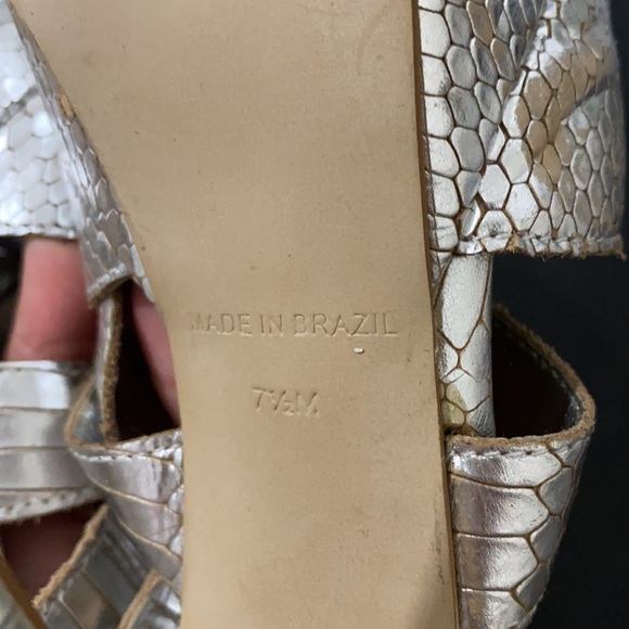 Silver Crocodile Embossed Leather Platform Sandals - Picture 11 of 13